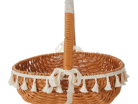 Maxbell Woven Small Flower Basket Portable Gift Basket for Wedding Camping Gathering Brown L For Sale