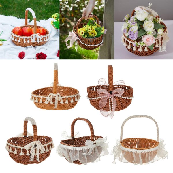 Maxbell Woven Small Flower Basket Portable Gift Basket for Wedding Camping Gathering Brown L For Sale