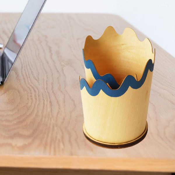 Maxbell Wooden Pen Holder Pencil Cup Creative Gift Multifunctional Desktop Organizer Blue For Sale